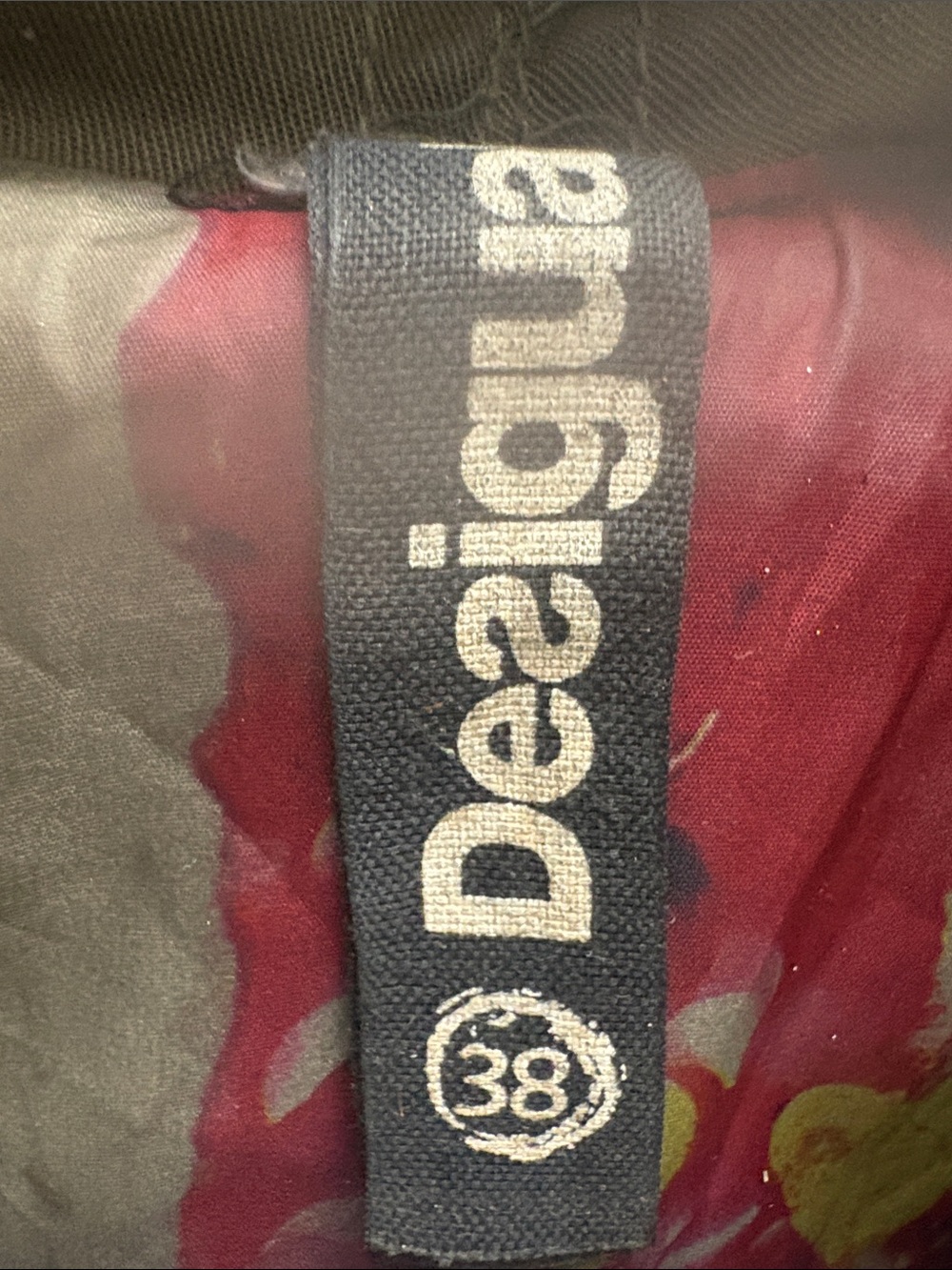 Desigual Olive Green Mixed-Media Draped Jacket with Floral Interior - Picture 3 of 3